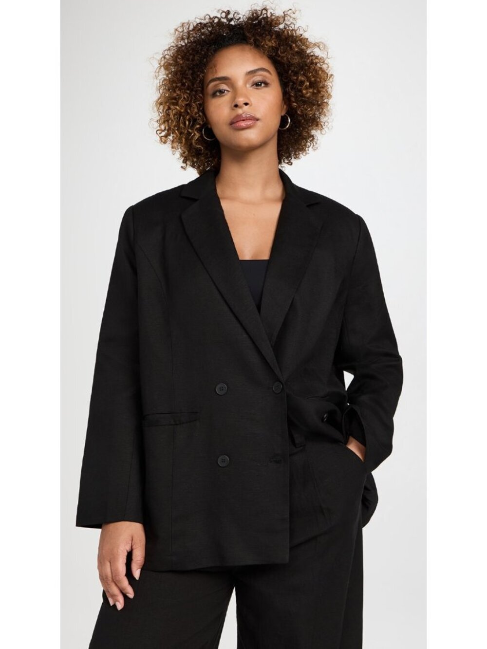 Lioness Black Linen Blend Double Breasted La Quinta Blazer